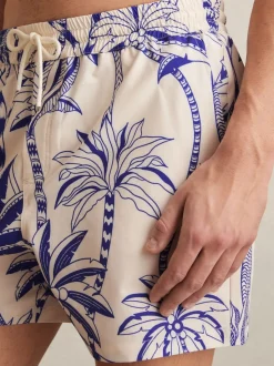 Reiss French Blue/White Ganetti Palm Print Swim Shorts