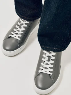 Reiss Graphite Grey Finley Leather Low-Top Trainers