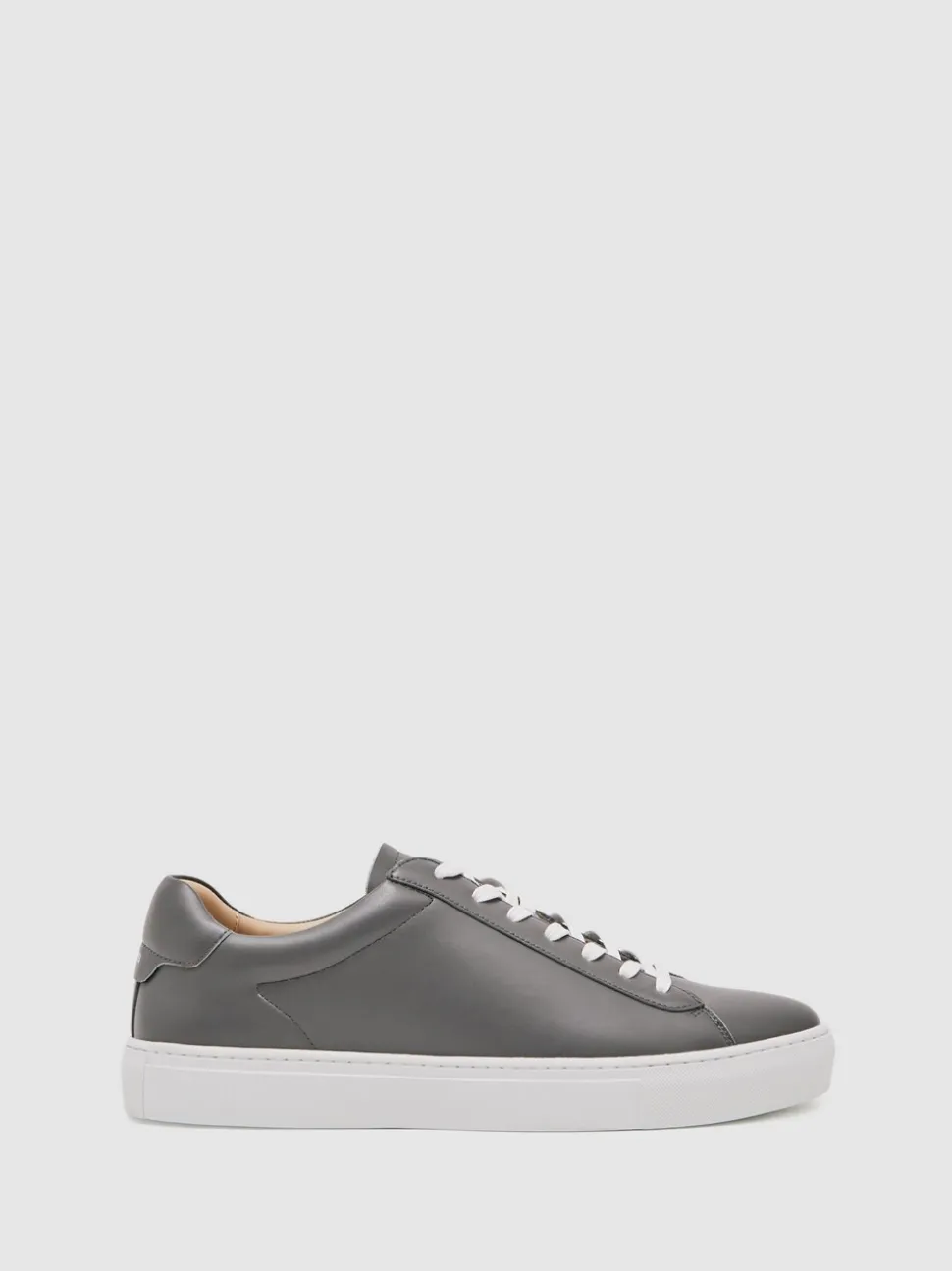 Reiss Graphite Grey Finley Leather Low-Top Trainers