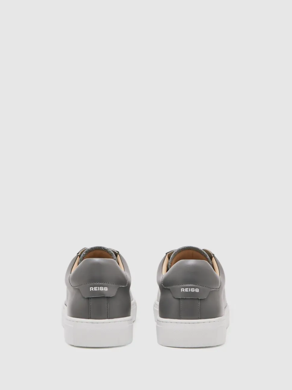 Reiss Graphite Grey Finley Leather Low-Top Trainers
