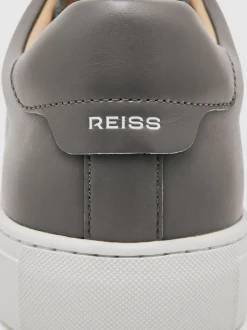 Reiss Graphite Grey Finley Leather Low-Top Trainers