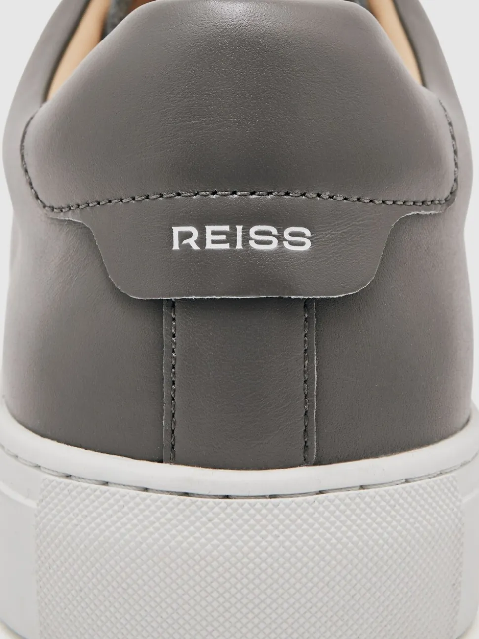 Reiss Graphite Grey Finley Leather Low-Top Trainers