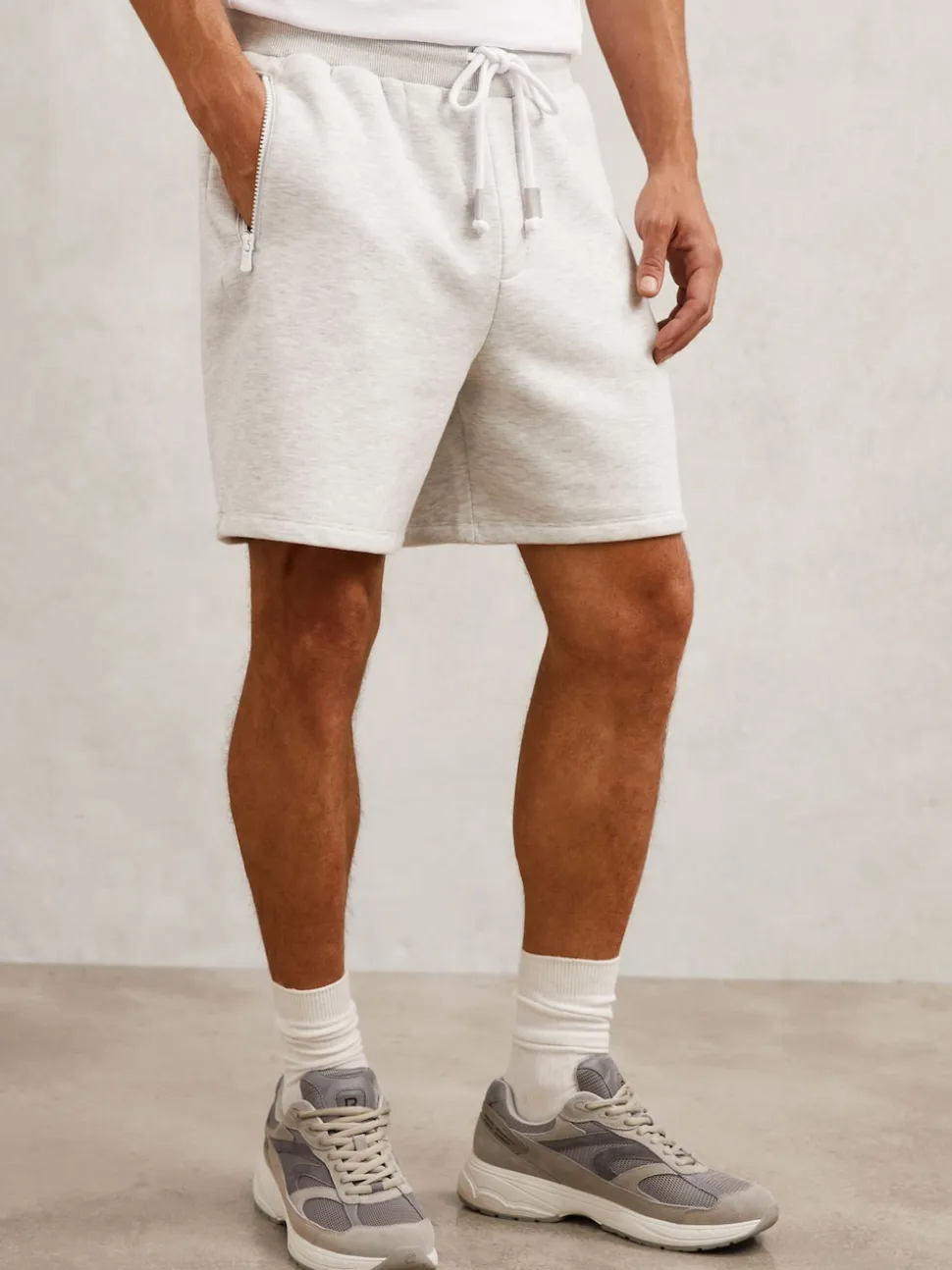 Reiss Grey Dusk Cotton-Blend Drawstring Shorts
