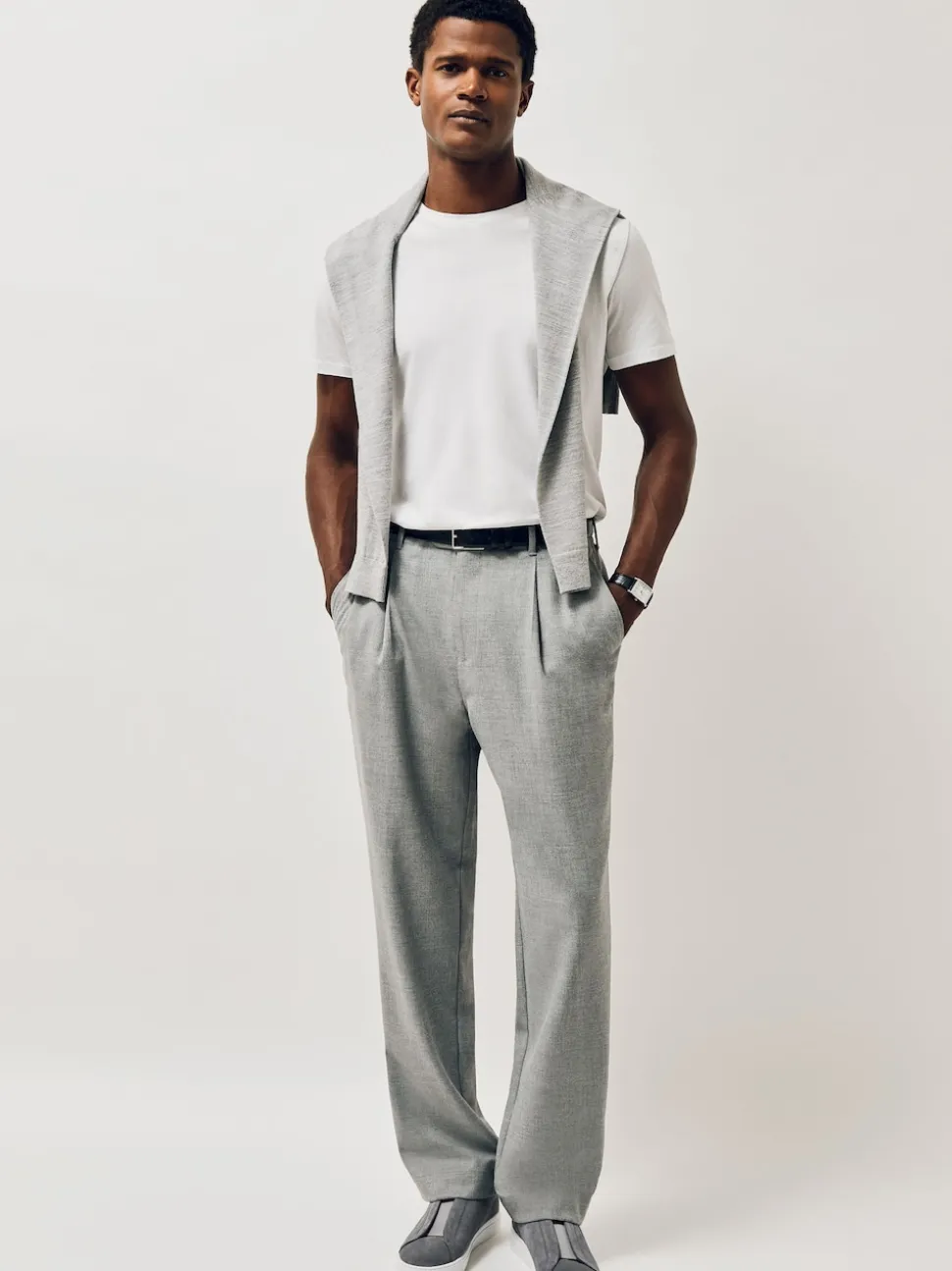 Reiss Grey Emil Suede Slip-On Elasticated Trainers