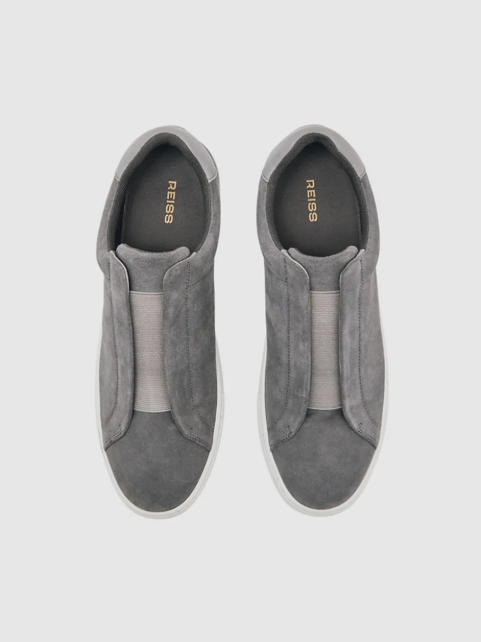 Reiss Grey Emil Suede Slip-On Elasticated Trainers