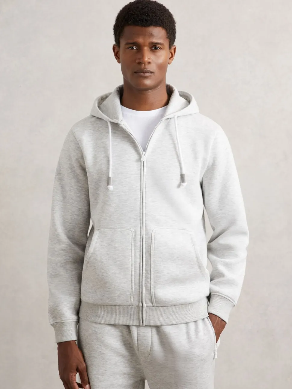 Reiss Grey Howel Cotton-Blend Zip-Through Hoodie