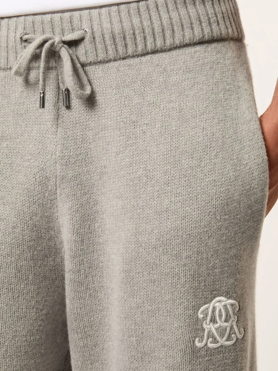 Reiss Grey Melange Blake Monogram Wool Wide-Leg Knitted Joggers