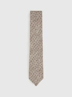 Reiss Grey Melange Pio Wool-Cotton Polka-Dot Tie