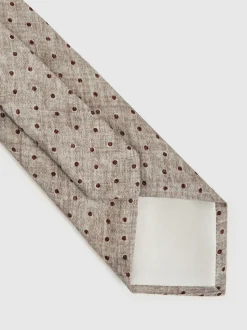 Reiss Grey Melange Pio Wool-Cotton Polka-Dot Tie