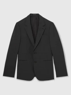 Reiss Grey Promise Wool-Blend Single-Breasted Suit Blazer Tailored-Fit