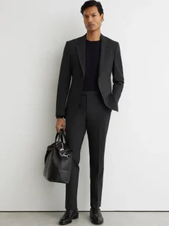 Reiss Grey Promise Wool-Blend Tailored-Fit Suit Trousers