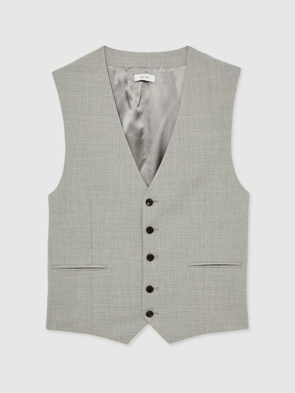 Reiss Grey Slice Puppytooth-Check Suit Waistcoat Wool-Blend