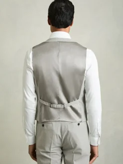 Reiss Grey Slice Puppytooth-Check Suit Waistcoat Wool-Blend