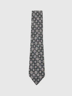 Reiss Indigo Melange Maximo Silk Medallion Print Tie