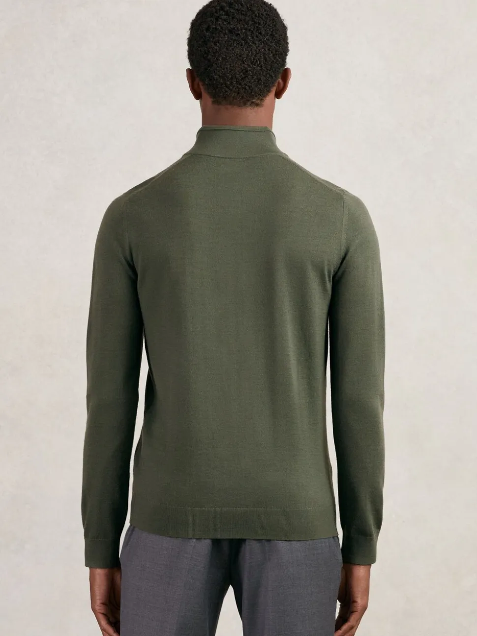 Reiss Kale Green Blackhall Merino Wool Half-Zip Funnel Neck Jumper