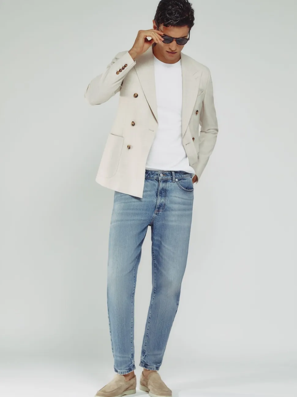 Reiss Light Blue Wash Rathbone Relaxed-Fit Cropped Jeans