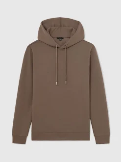 Reiss Light Brown Fabien Premium Interlock-Jersey Hoodie