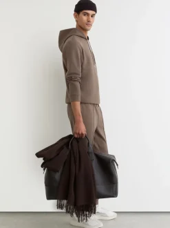 Reiss Light Brown Fabien Premium Interlock-Jersey Hoodie