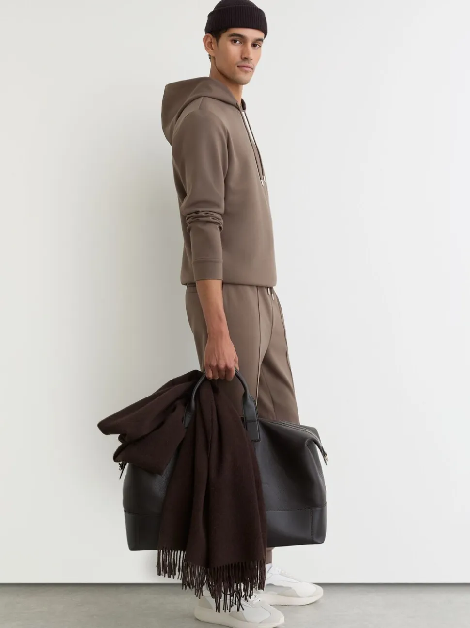 Reiss Light Brown Fabien Premium Interlock-Jersey Hoodie