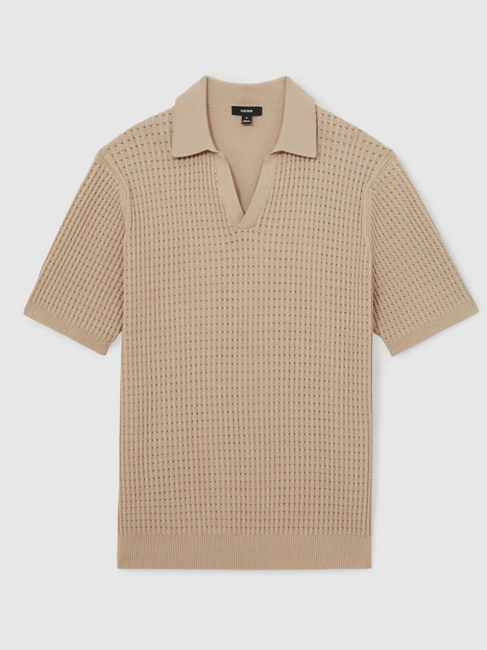 Reiss Light Camel Brown Merit Micro-Cable Open-Collar Cotton-Blend Shirt