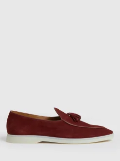 Reiss Maroon Red Harrison Suede Tassel Loafers