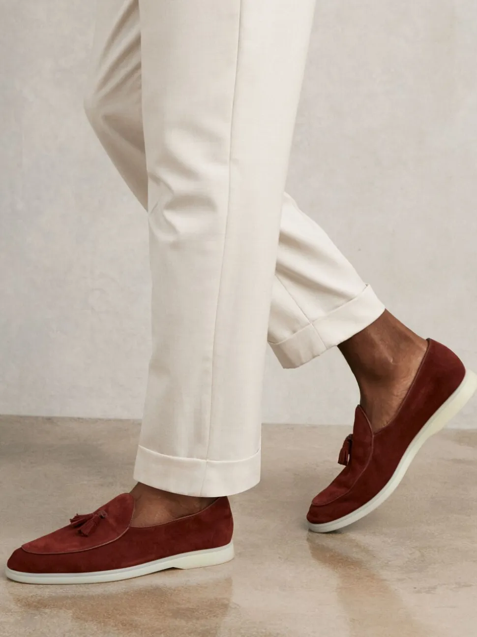 Reiss Maroon Red Harrison Suede Tassel Loafers