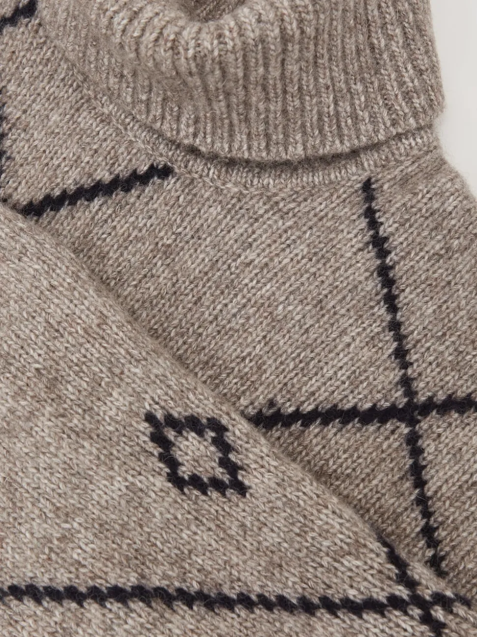 Reiss Mid Brown Links Wool-Blend Roll-Neck Argyle Jumper