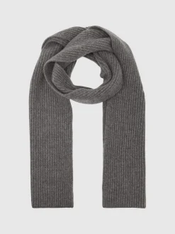 Reiss Mid Grey Alderny Atelier 100% Cashmere Rib-Knit Scarf