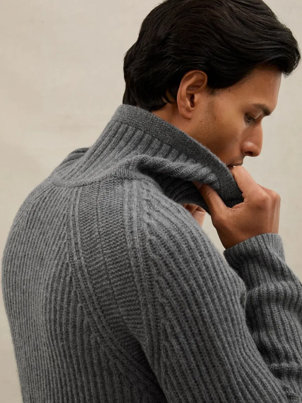 Reiss Mid Grey Brioche Atelier 100% Cashmere Half-Zip Jumper