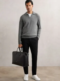 Reiss Mid Grey Melange Banbury Wool-Cashmere Open-Collar Jumper