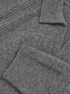 Reiss Mid Grey Melange Banbury Wool-Cashmere Open-Collar Jumper