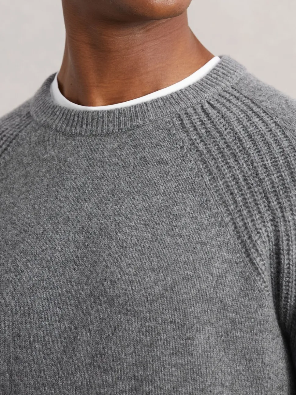 Reiss Mid Grey Melange Foulton Wool-Cashmere Reverse-Seam Jumper