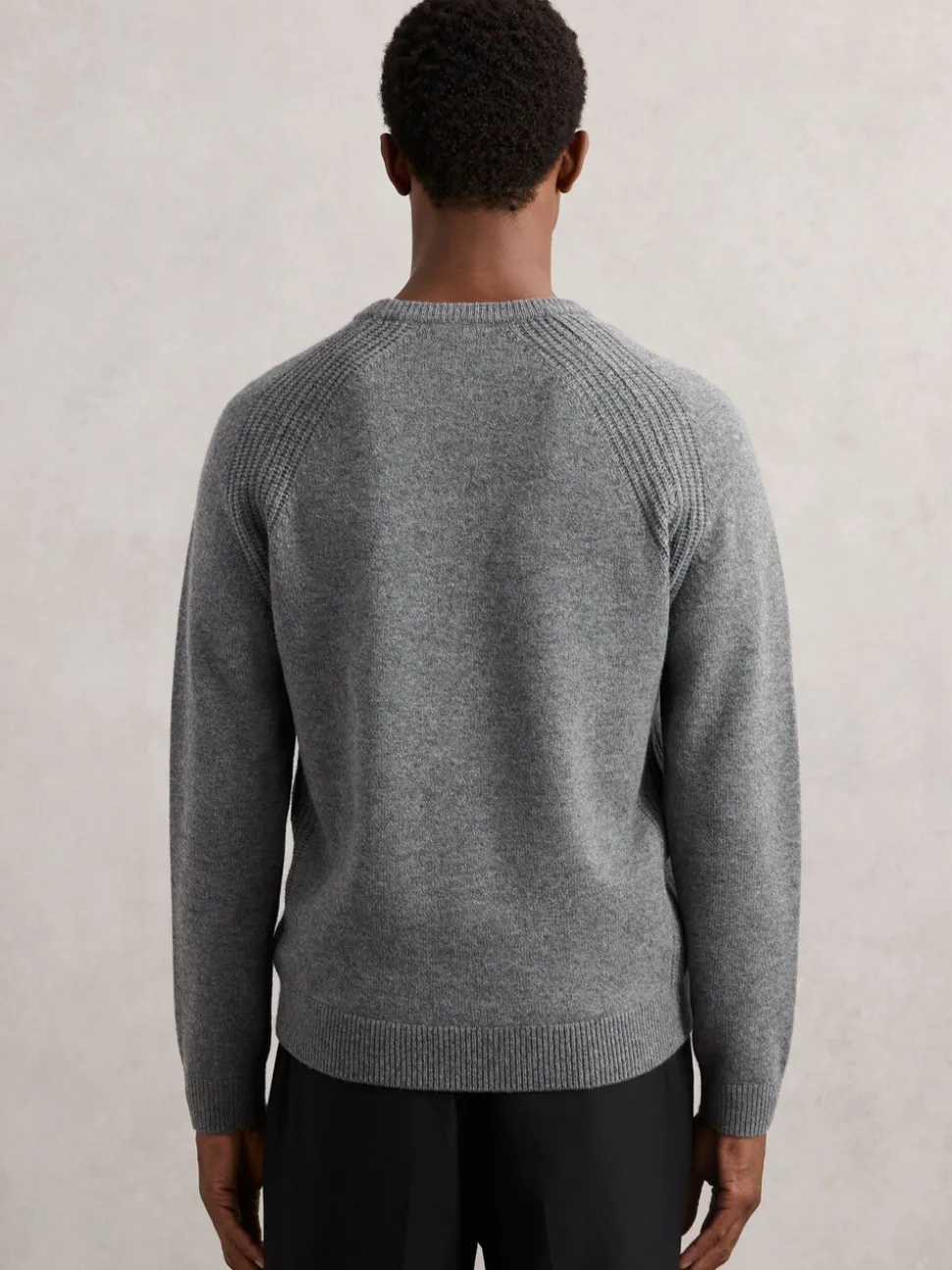 Reiss Mid Grey Melange Foulton Wool-Cashmere Reverse-Seam Jumper