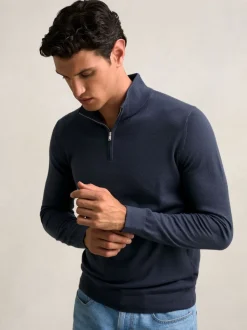 Reiss Midnight Navy Blackhall Merino Wool Half-Zip Funnel Neck Jumper