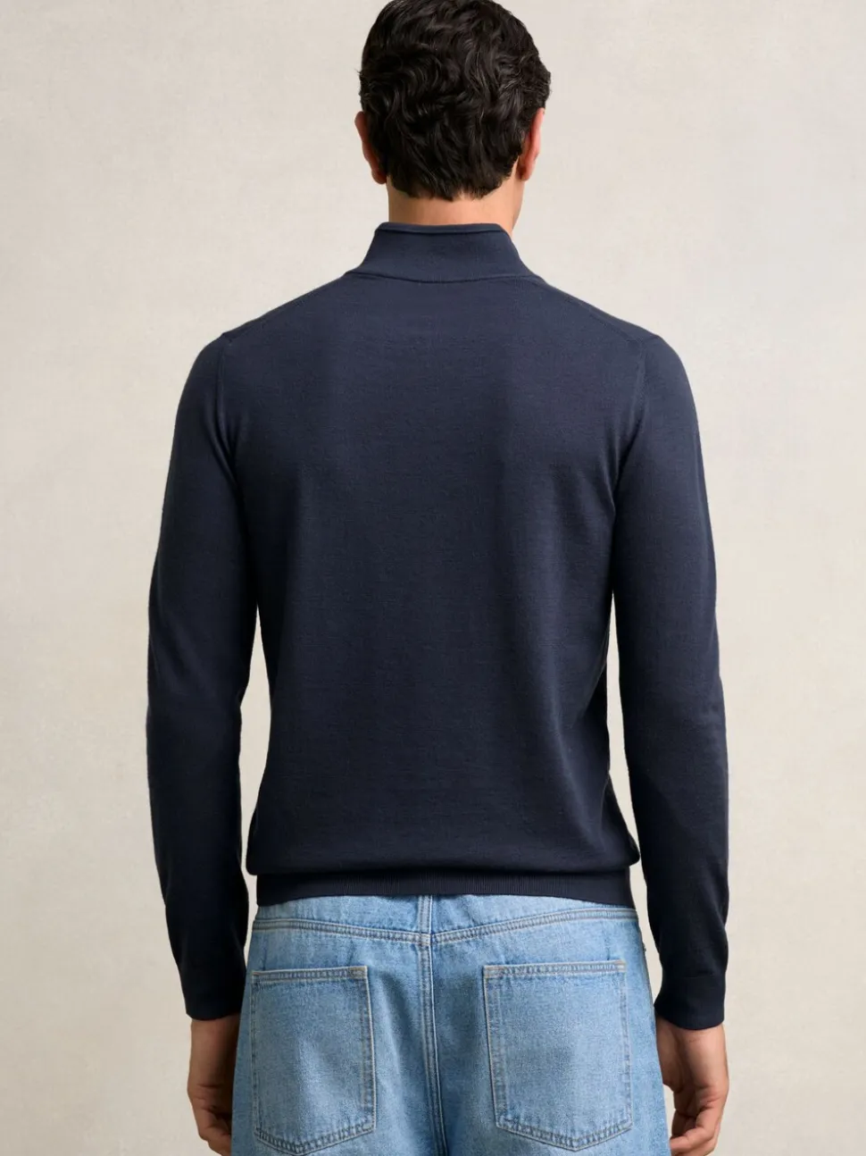 Reiss Midnight Navy Blackhall Merino Wool Half-Zip Funnel Neck Jumper