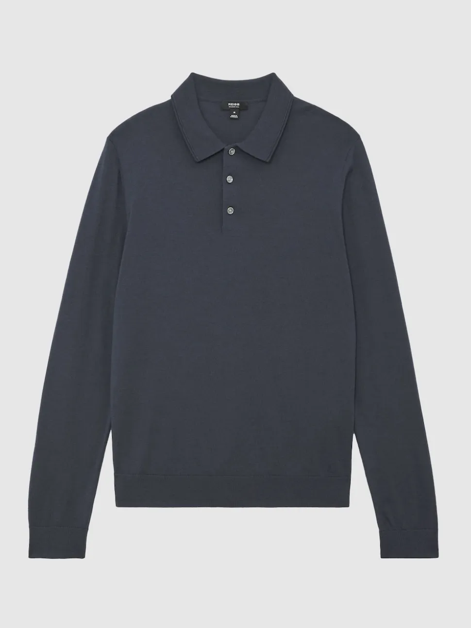 Reiss Midnight Navy Trafford Merino Wool Long-Sleeve Polo Shirt