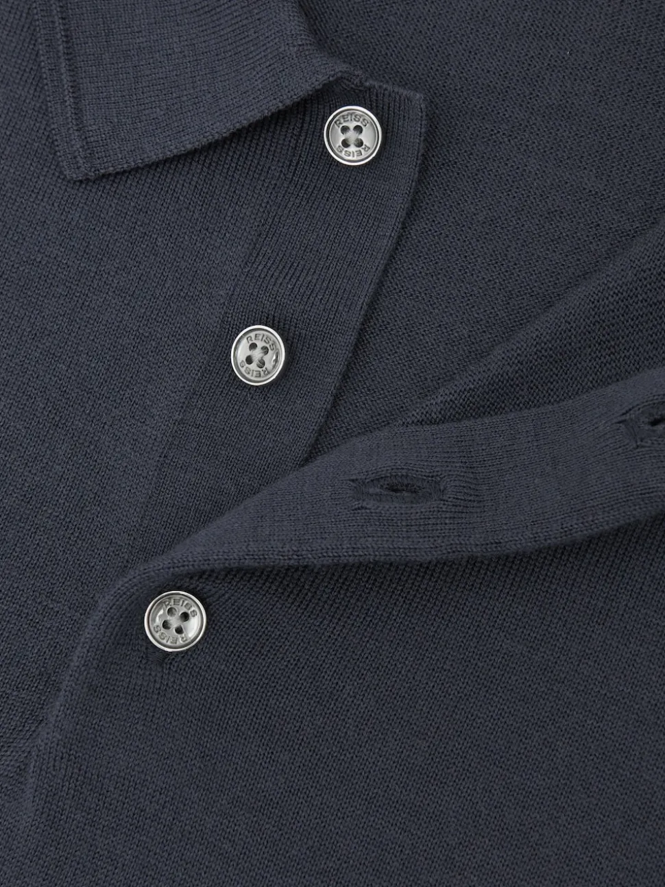 Reiss Midnight Navy Trafford Merino Wool Long-Sleeve Polo Shirt