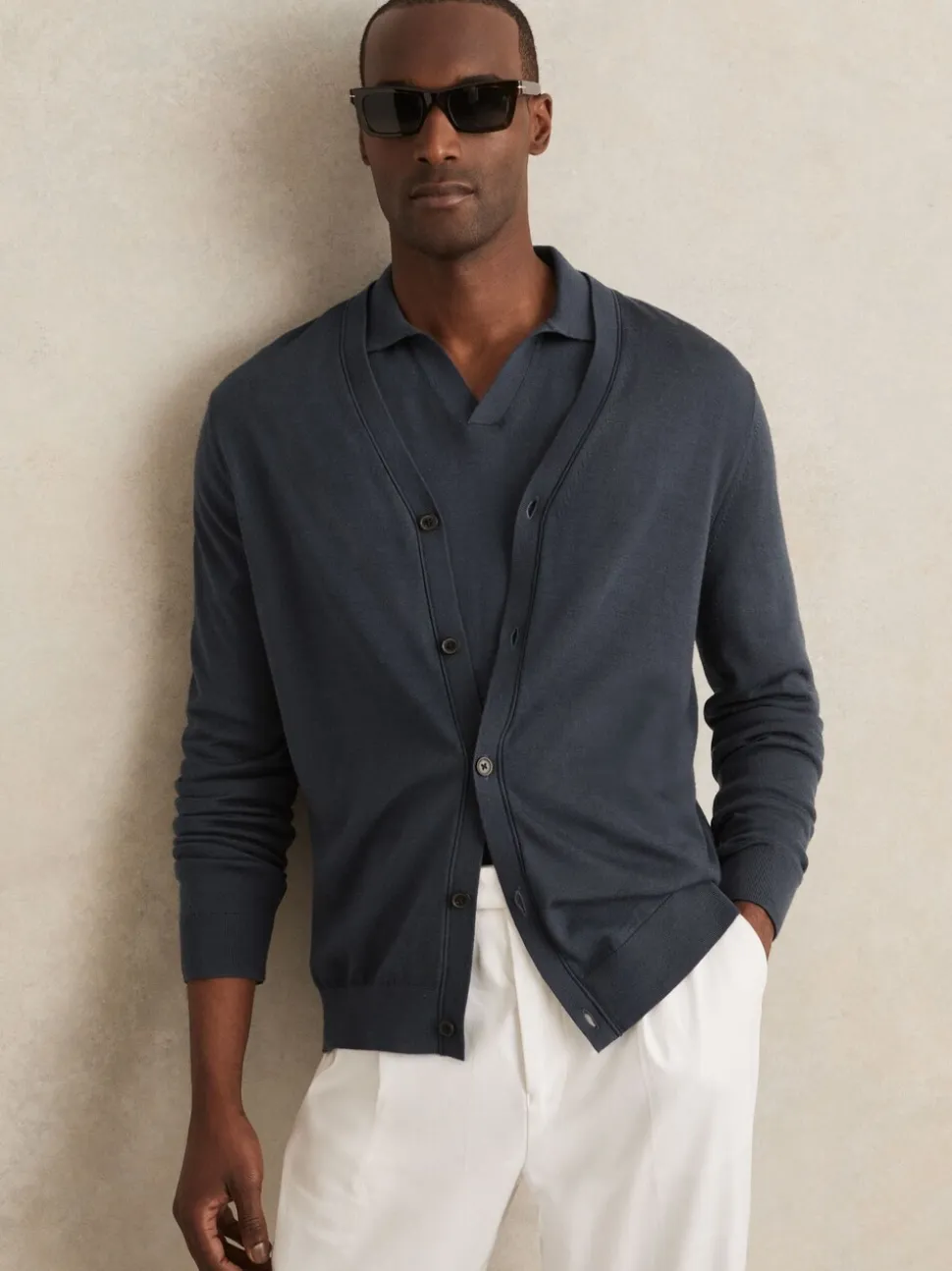 Reiss Midnight Navy West Merino Wool Button-Through Cardigan