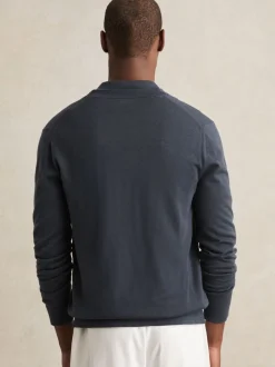 Reiss Midnight Navy West Merino Wool Button-Through Cardigan