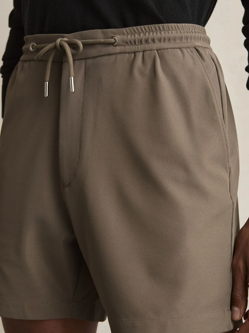 Reiss Mocha Brown Newmark Textured Drawstring Shorts