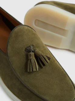 Reiss Moss Green Harrison Suede Tassel Loafers