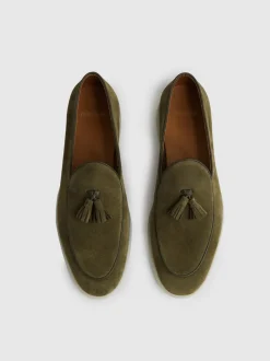 Reiss Moss Green Harrison Suede Tassel Loafers