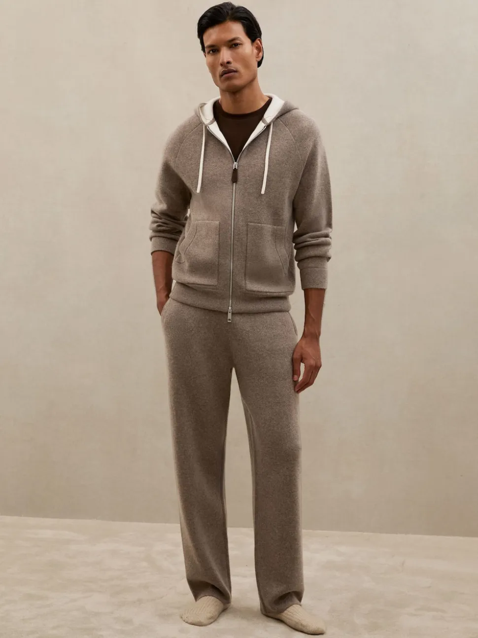 Reiss Mouse Brown Melange Chapter Atelier Cashmere-Blend Joggers