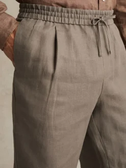 Reiss Mushroom Brown Barges Linen Drawstring Shorts