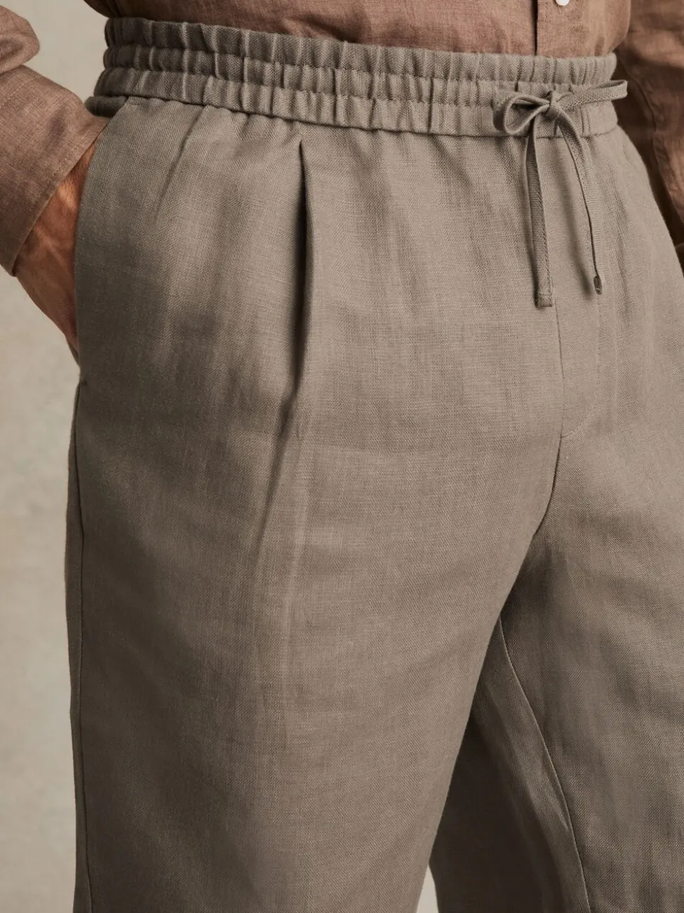 Reiss Mushroom Brown Barges Linen Drawstring Shorts