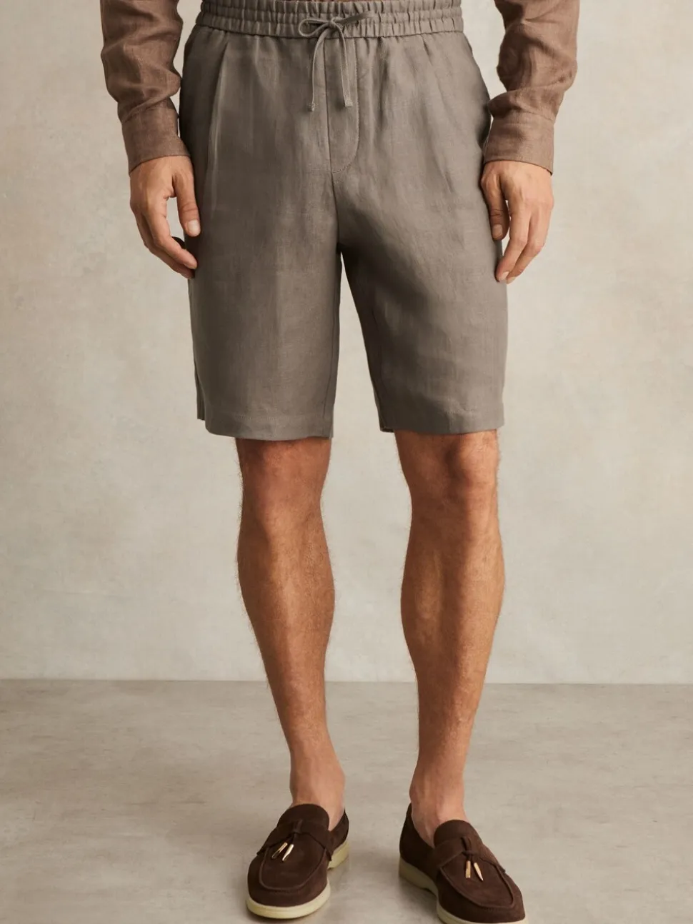 Reiss Mushroom Brown Barges Linen Drawstring Shorts