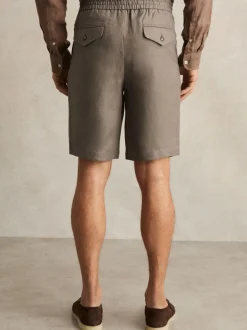 Reiss Mushroom Brown Barges Linen Drawstring Shorts