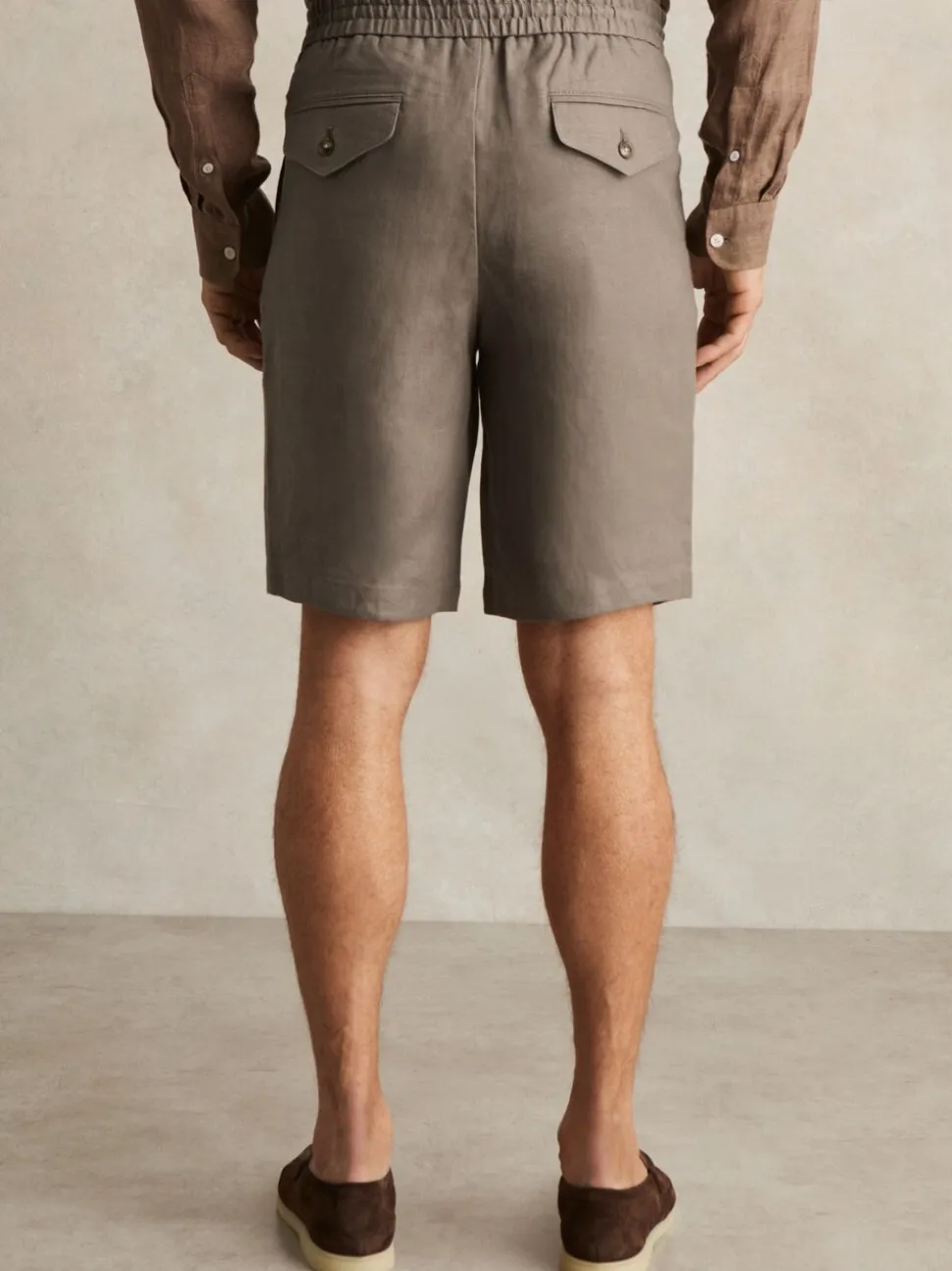 Reiss Mushroom Brown Barges Linen Drawstring Shorts