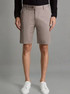 Reiss Mushroom Brown Wicket Cotton Chino Shorts with Stretch