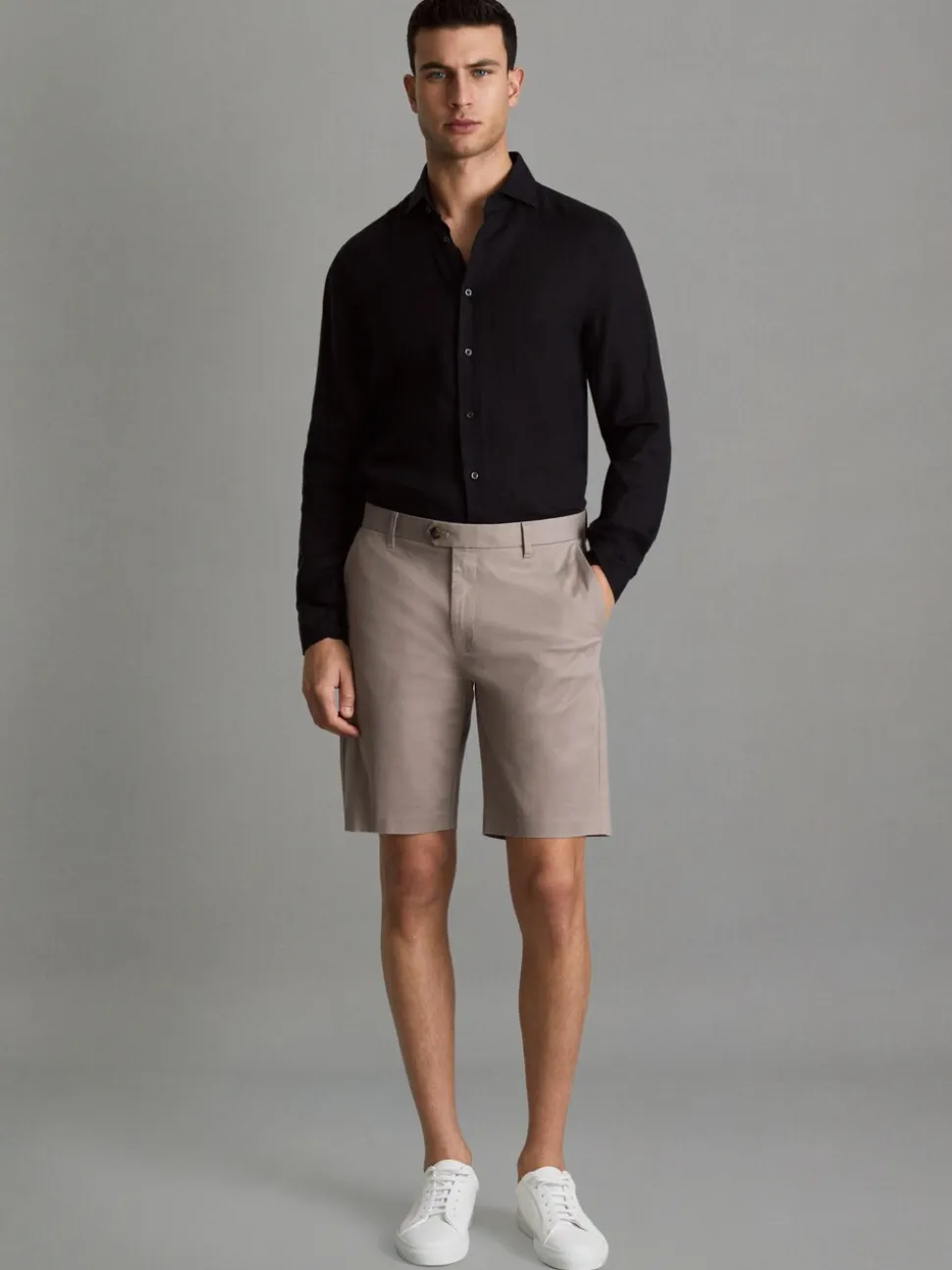 Reiss Mushroom Brown Wicket Cotton Chino Shorts with Stretch